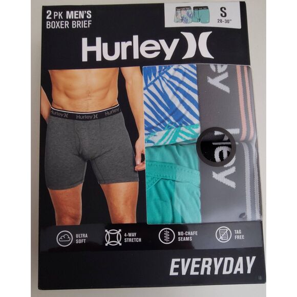 HURLEY 2 PK MEN'S BOXER BRIEF SZ S NIB GREEN SOLID & TROPICAL PRINT - Picture 1 of 8